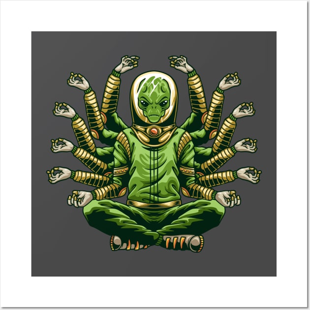 funny Buddha alien doing yoga Wall Art by Anonic